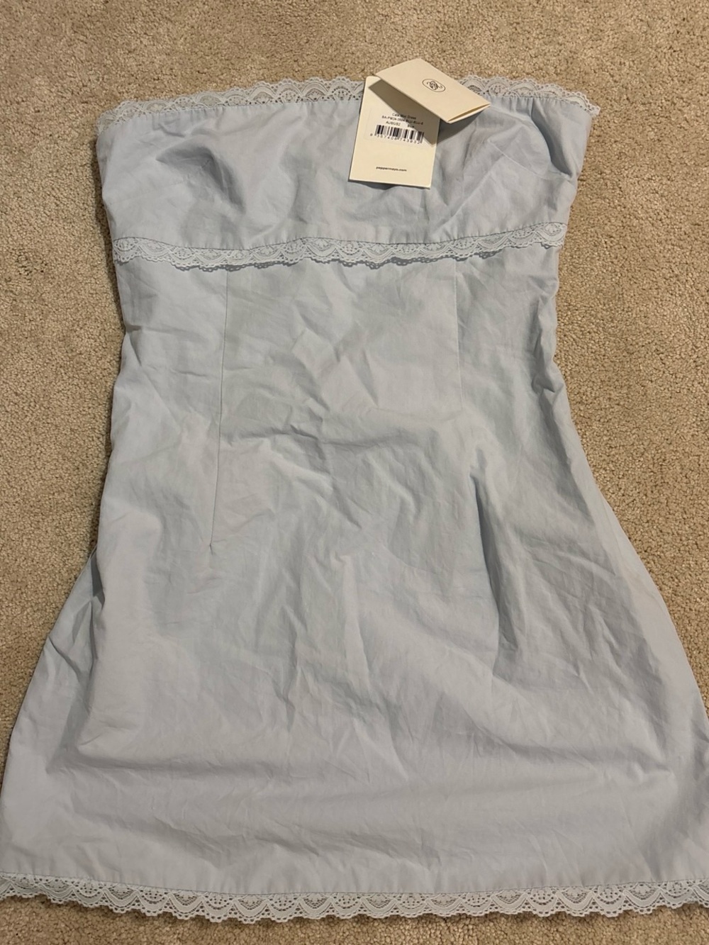 Peppermayo Strapless Lace-Trim Mini Dress in Light Blue